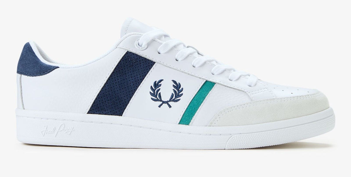 FRED PERRY B725 SUEDE & LEATHER TRAINERS WHITE/NAVY/GREEN UK 10 RRP £90 BNIB