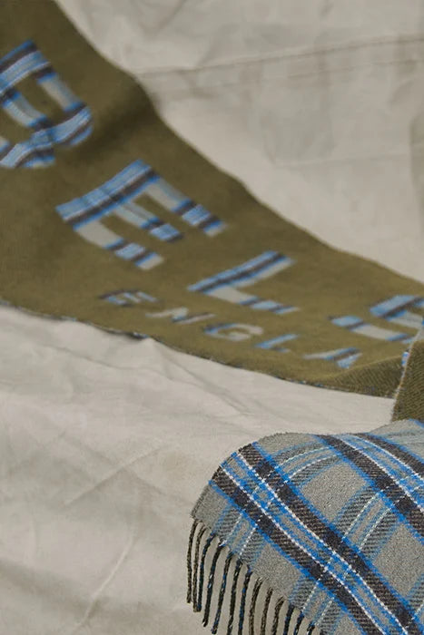 BELSTAFF SIGNATURE CHECK CASHMERE/WOOL BLEND SCARF DARK OLIVE RRP £215 BNWT
