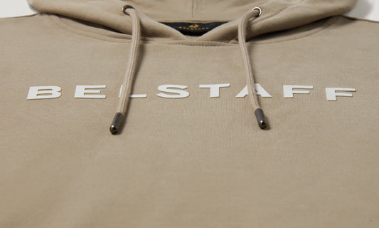 BELSTAFF LOGO HOODIE COTTON FLEECE HOODED SWEATSHIRT DARK SAND RRP £150 BNWT