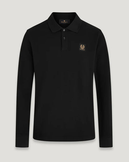 BELSTAFF PIQUE COTTON LONG SLEEVE POLO SHIRT BLACK RRP £120 BNWT