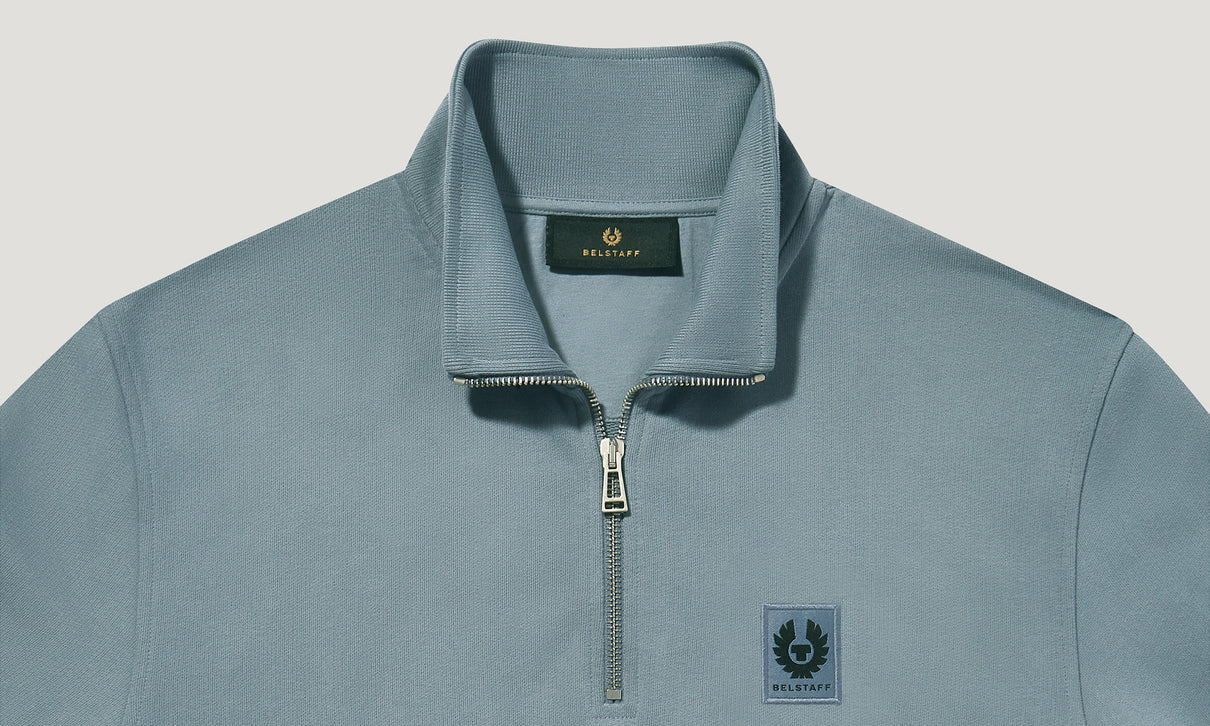 BELSTAFF QUARTER ZIP SWEATSHIRT BLUE FLINT RRP £175 BNWT