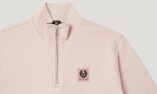 BELSTAFF QUARTER ZIP COTTON FLEECE SWEATSHIRT DUSK PINK RRP £145 BNWT