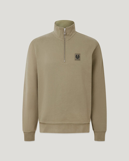 BELSTAFF QUARTER ZIP COTTON FLEECE SWEATSHIRT FATIGUE GREEN RRP £145 BNWT