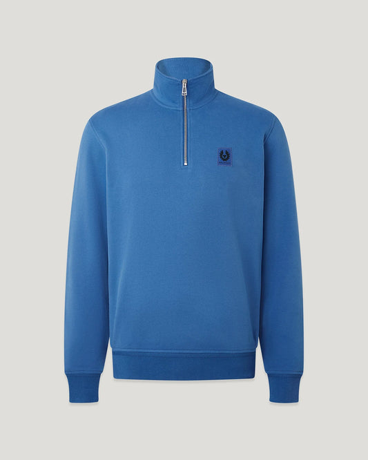 BELSTAFF QUARTER ZIP COTTON FLEECE SWEATSHIRT MARINE BLUE RRP £145 BNWT