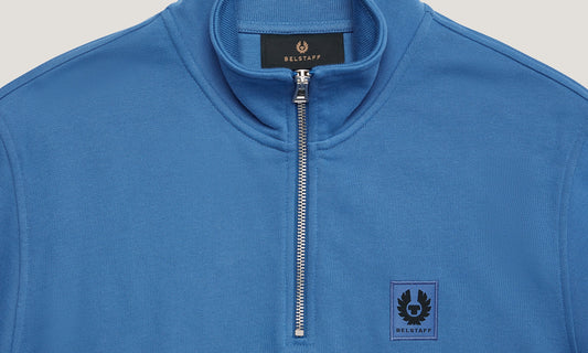 BELSTAFF QUARTER ZIP COTTON FLEECE SWEATSHIRT MARINE BLUE RRP £145 BNWT