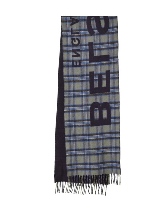 BELSTAFF SIGNATURE CHECK WOOL SCARF BLUE RRP £160 BNWT