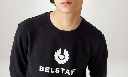 BELSTAFF SIGNATURE CREW NECK SWEATSHIRT BLACK/OFF WHITE MEDIUM RRP £135 BNWT