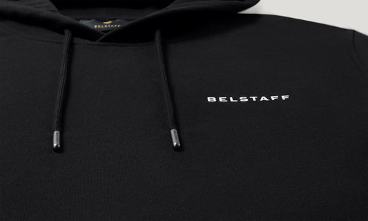 BELSTAFF BORDER COTTON FLEECE HOODED SWEATSHIRT HOODIE BLACK RRP £155 BNWT