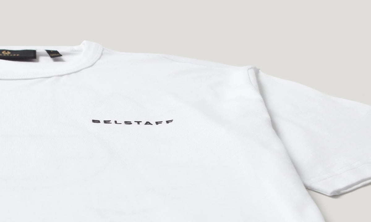 BELSTAFF BORDER LOGO COTTON T-SHIRT WHITE RRP £70 BNWT