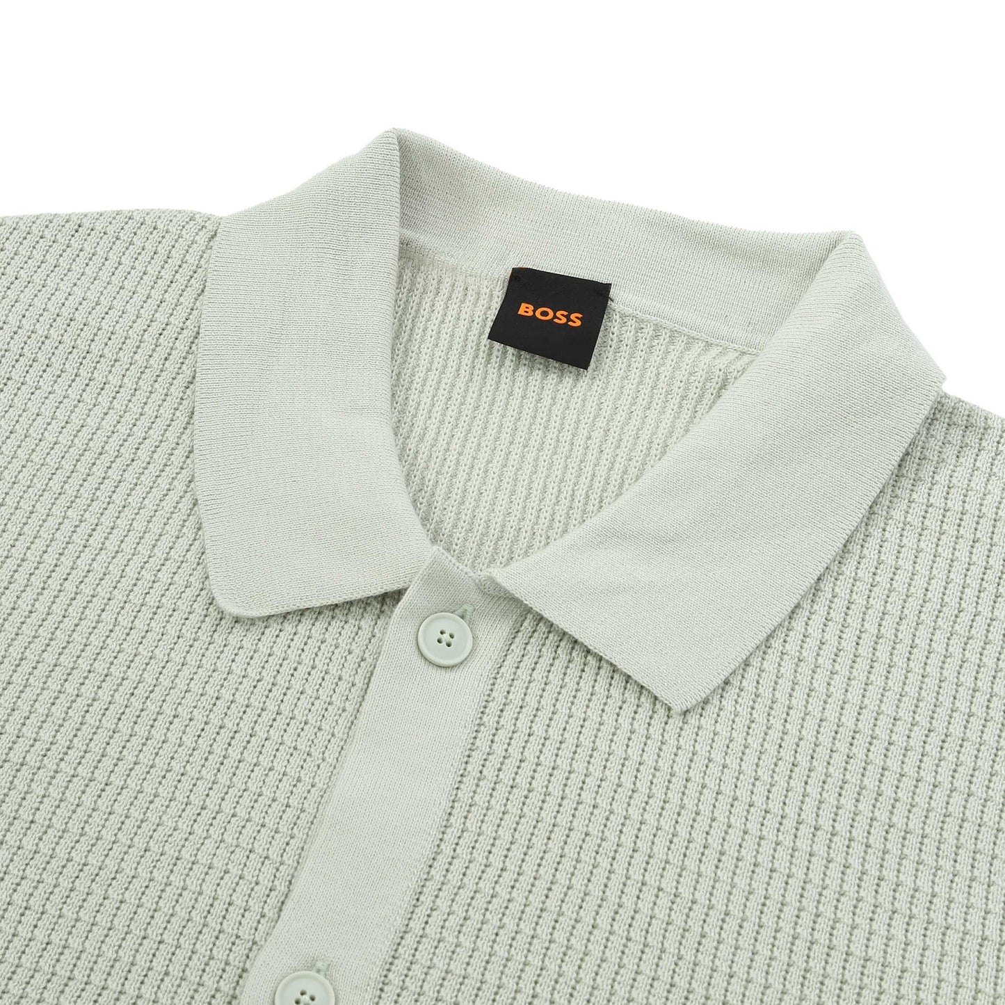 HUGO BOSS AKEPALO KNITTED SHORT SLEEVE COTTON SHIRT OPEN GREEN L RRP £140 BNWT