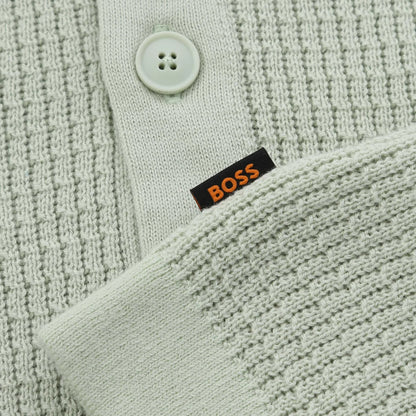 HUGO BOSS AKEPALO KNITTED SHORT SLEEVE COTTON SHIRT OPEN GREEN L RRP £140 BNWT