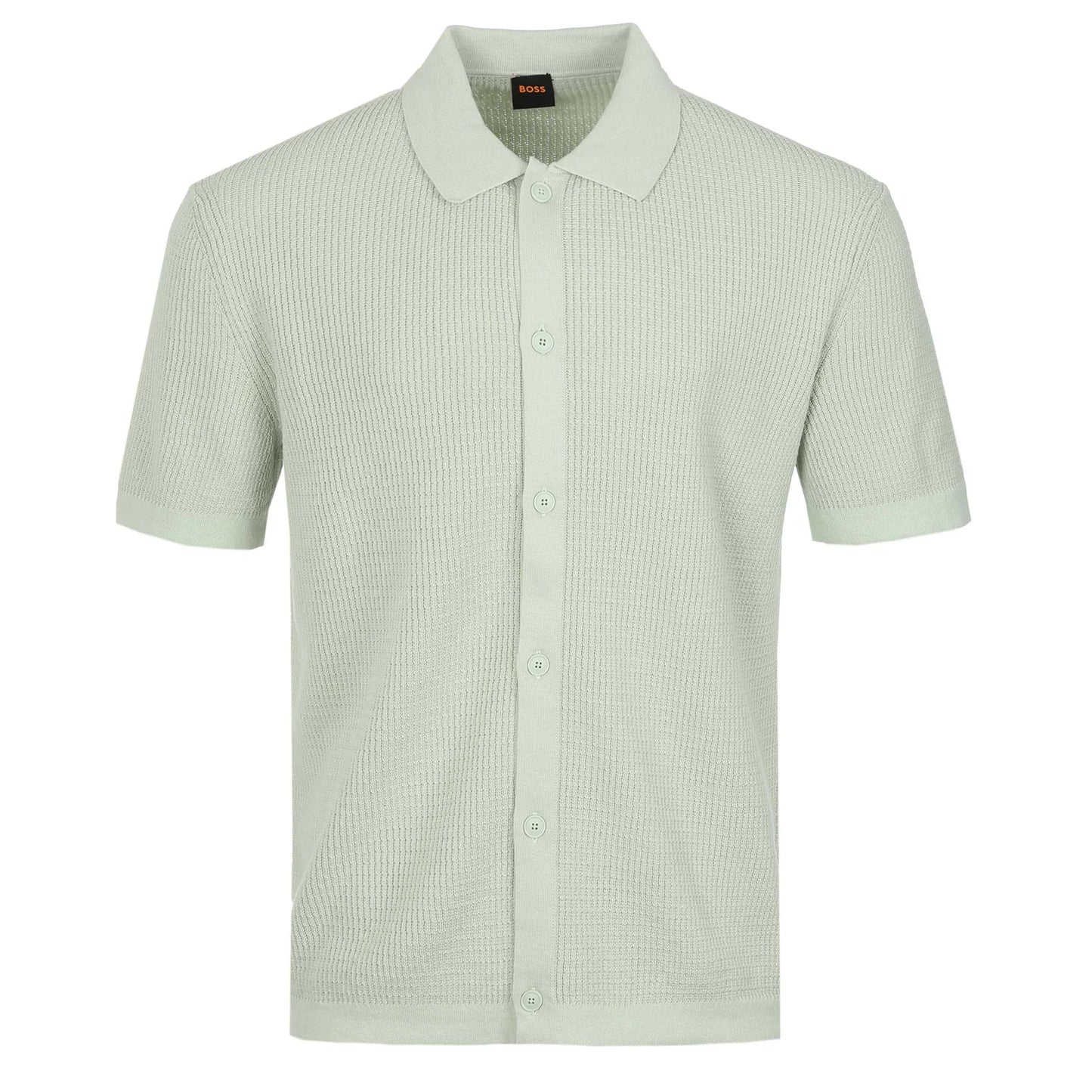 HUGO BOSS AKEPALO KNITTED SHORT SLEEVE COTTON SHIRT OPEN GREEN L RRP £140 BNWT