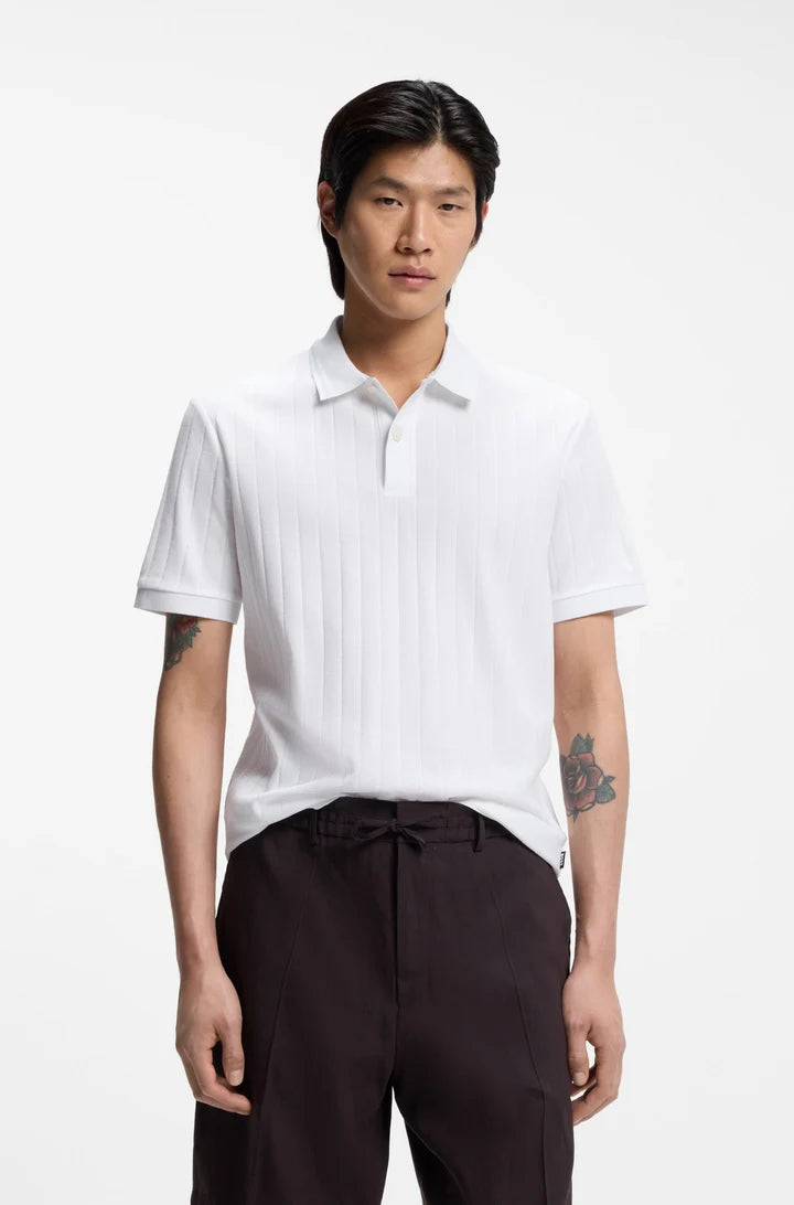 HUGO BOSS H PARLAY RIBBED COTTON POLO SHIRT WHITE 2XL RRP £130 BNWT