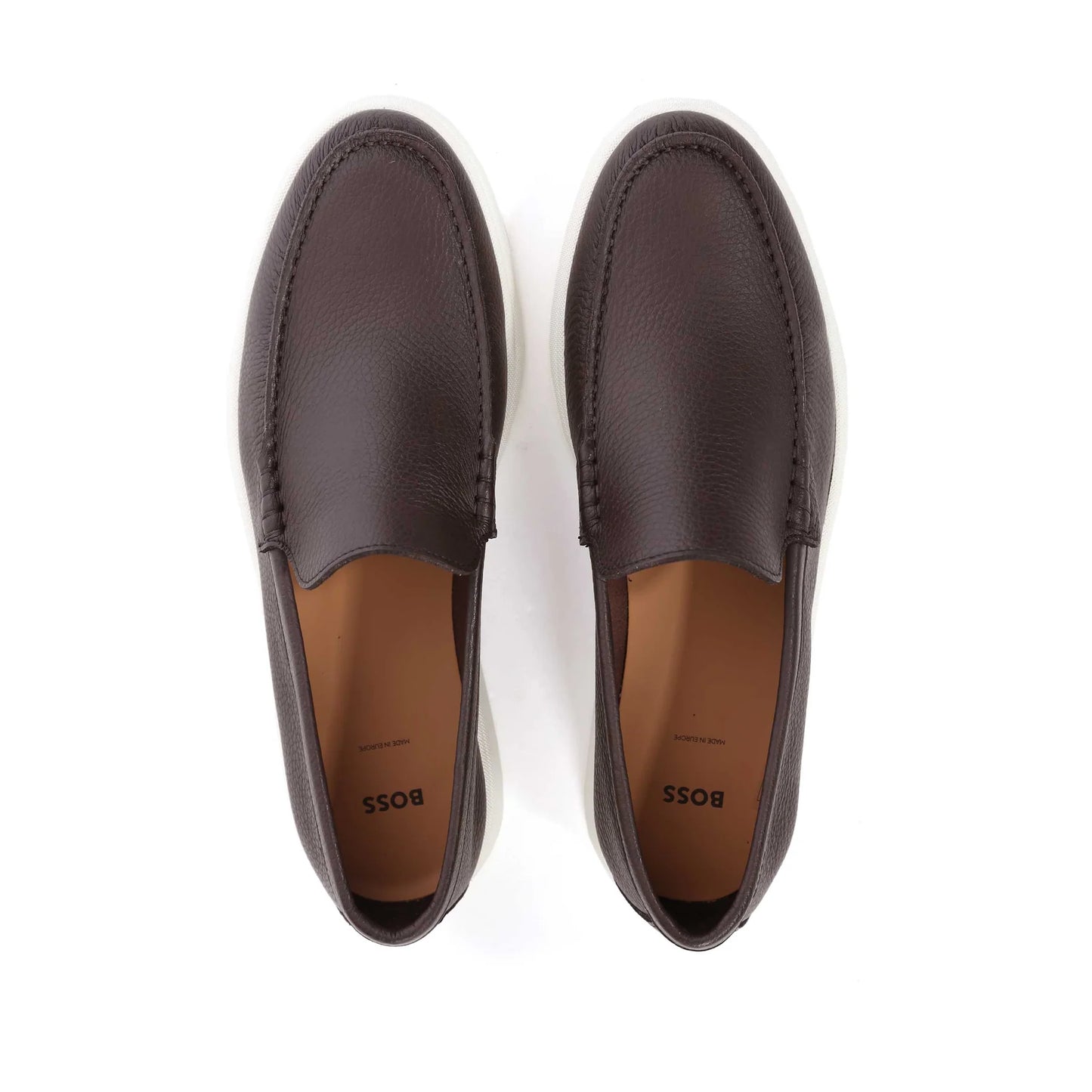 HUGO BOSS SIENNE LEATHER MOCCASINS BROWN SIZE UK 9 RRP £200 BNIB