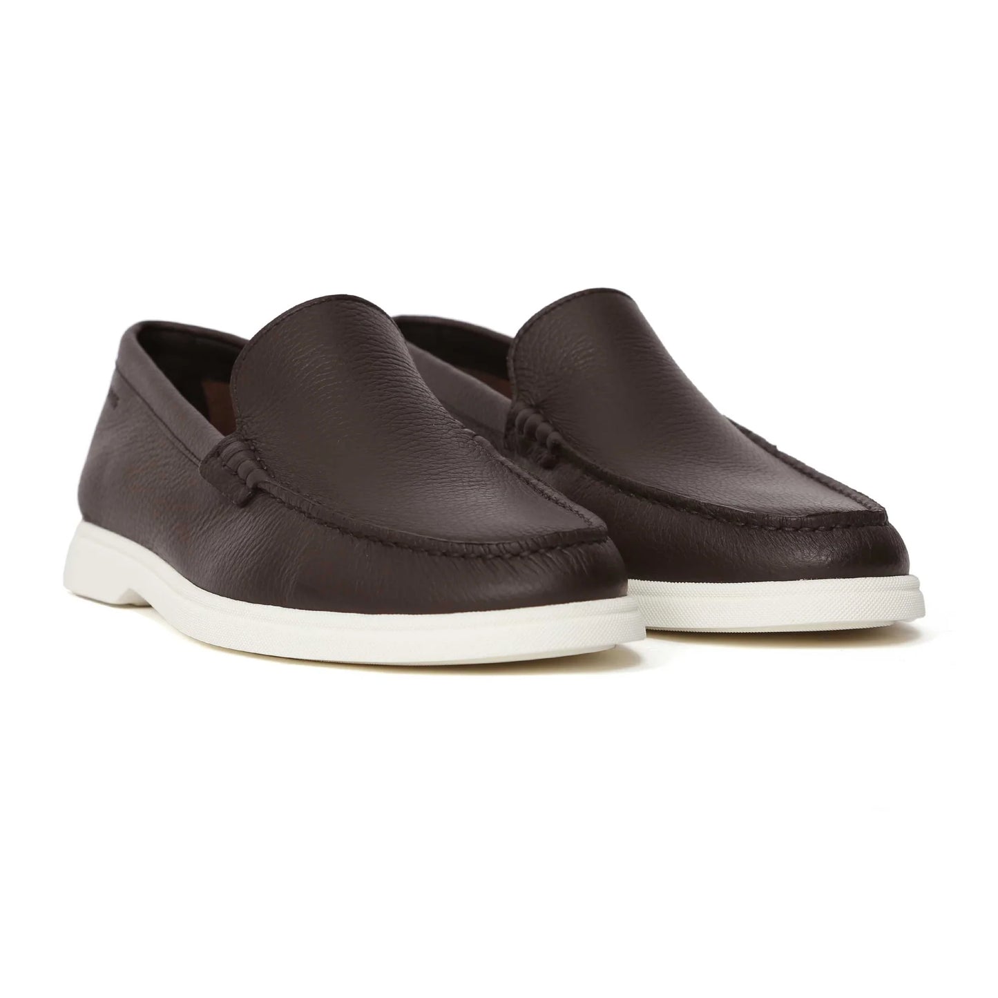 HUGO BOSS SIENNE LEATHER MOCCASINS BROWN SIZE UK 9 RRP £200 BNIB