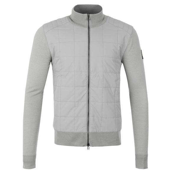 BELSTAFF KELBROOK MIXED MEDIA ZIPPED CARDIGAN JUMPER CHROME GREY RRP £275