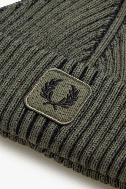 FRED PERRY COMBED COTTON RIBBED BEANIE HAT LAUREL WREATH GREEN RRP £55 BNWT