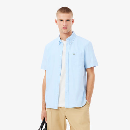 LACOSTE OXFORD CROC LOGO SHORT SLEEVE COTTON SHIRT SKY BLUE L RRP £95 BNWT