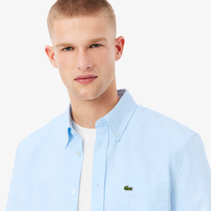 LACOSTE OXFORD CROC LOGO SHORT SLEEVE COTTON SHIRT SKY BLUE L RRP £95 BNWT