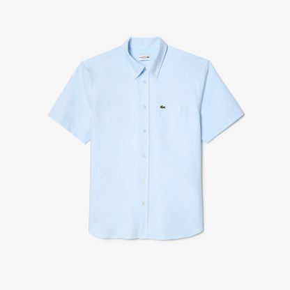 LACOSTE OXFORD CROC LOGO SHORT SLEEVE COTTON SHIRT SKY BLUE L RRP £95 BNWT