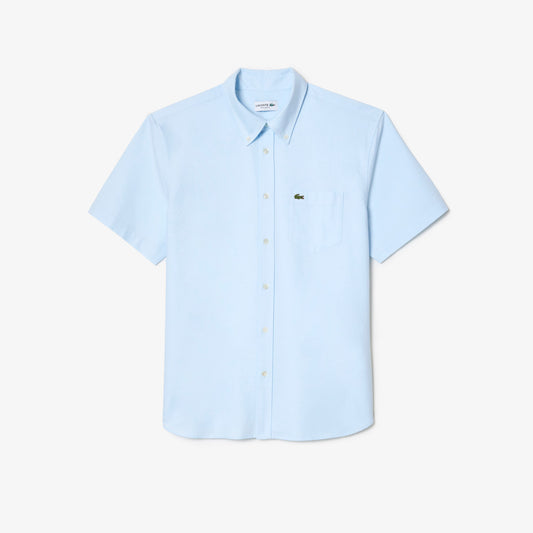 LACOSTE OXFORD CROC LOGO SHORT SLEEVE COTTON SHIRT SKY BLUE L RRP £95 BNWT