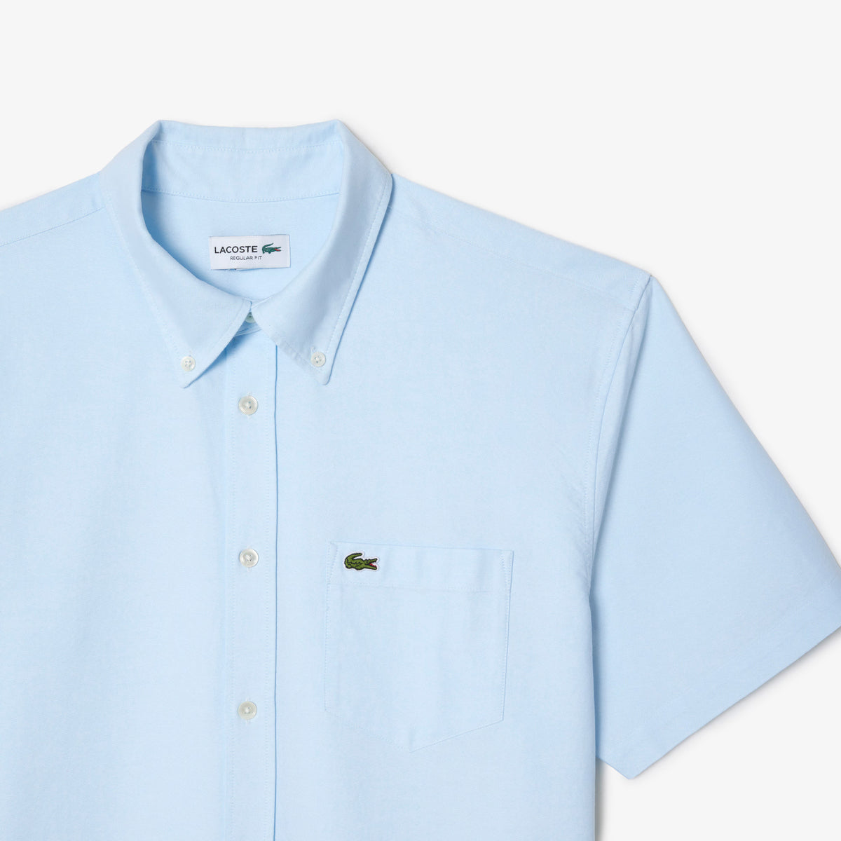 LACOSTE OXFORD CROC LOGO SHORT SLEEVE COTTON SHIRT SKY BLUE L RRP £95 BNWT