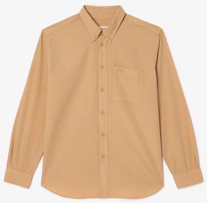 LACOSTE CROC LOGO LONG SLEEVE COTTON SHIRT SAND BROWN XL RRP £125 BNWT