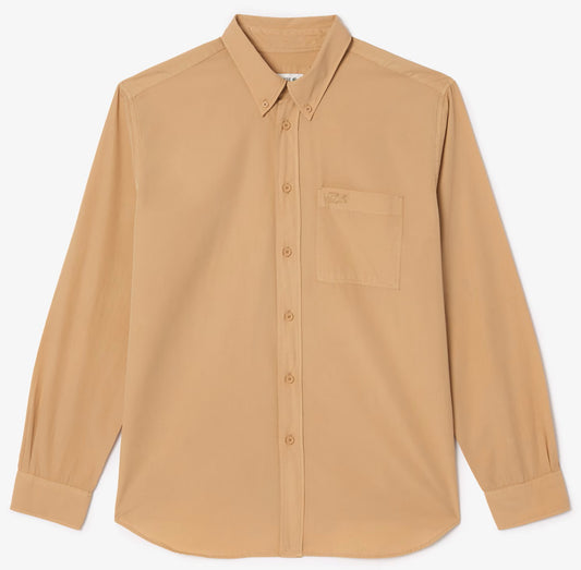 LACOSTE CROC LOGO LONG SLEEVE COTTON SHIRT SAND BROWN XL RRP £125 BNWT