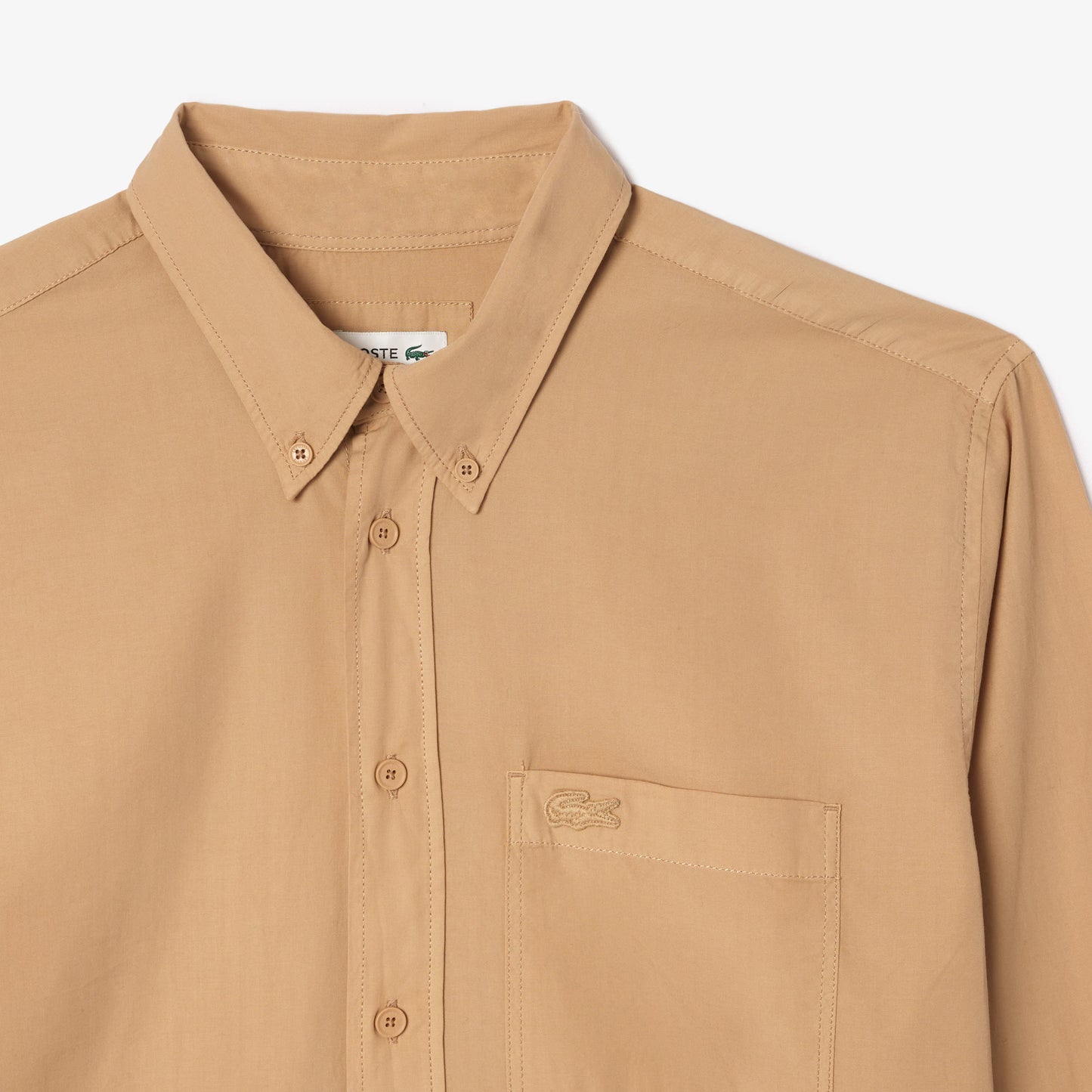 LACOSTE CROC LOGO LONG SLEEVE COTTON SHIRT SAND BROWN XL RRP £125 BNWT