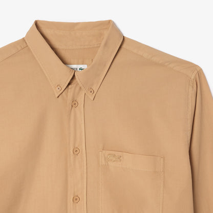 LACOSTE CROC LOGO LONG SLEEVE COTTON SHIRT SAND BROWN XL RRP £125 BNWT
