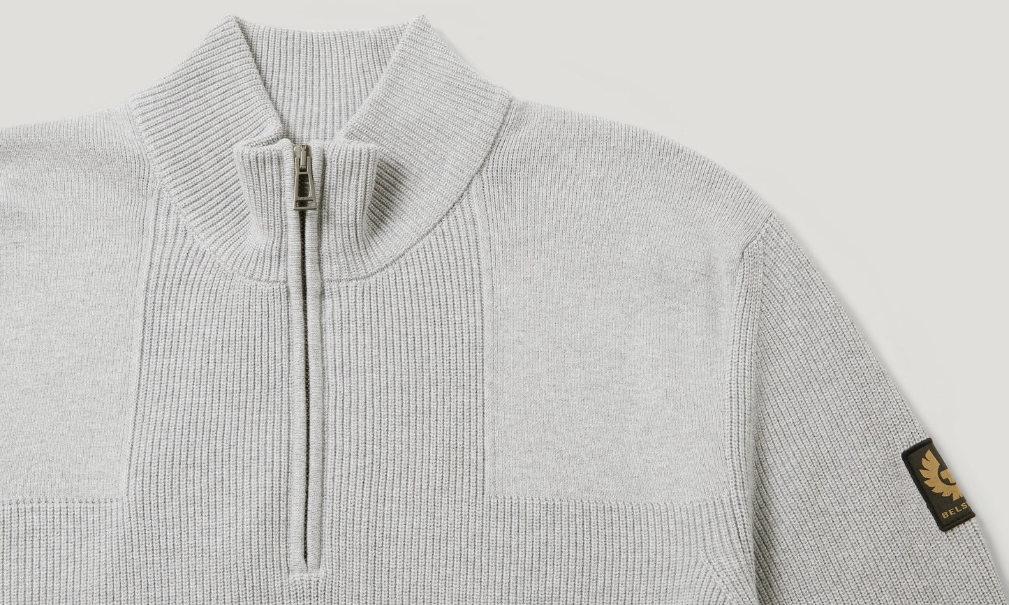 BELSTAFF COMMANDER QUARTER ZIP COTTON JUMPER OLD SILVER GREY LARGE RRP £225 BNWT