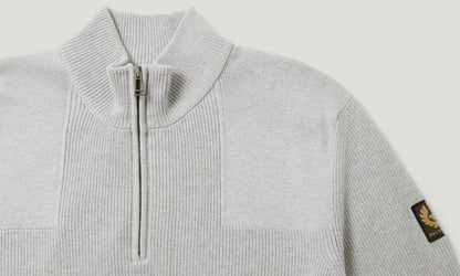 BELSTAFF COMMANDER QUARTER ZIP COTTON JUMPER OLD SILVER GREY LARGE RRP £225 BNWT