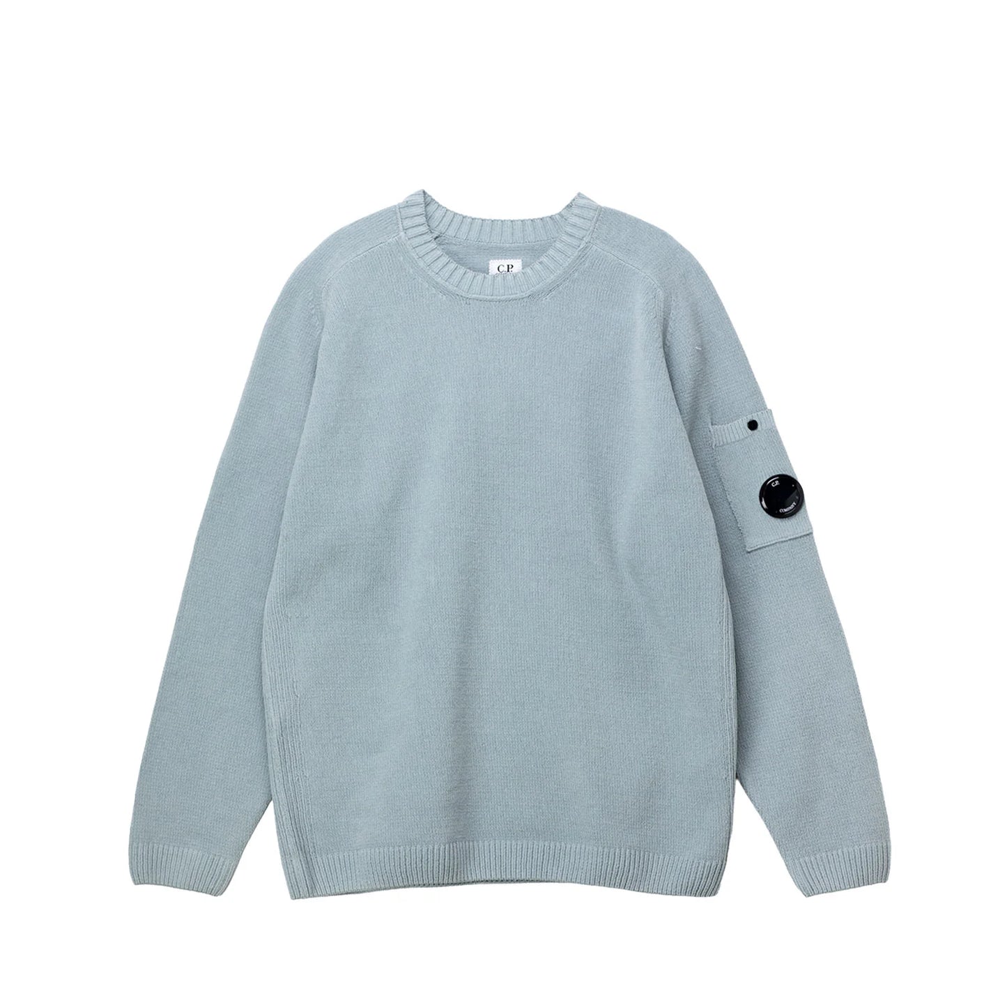 CP COMPANY CHENILLE COTTON LENS CREW NECK JUMPER SILVER BLUE RRP £235 BNWT