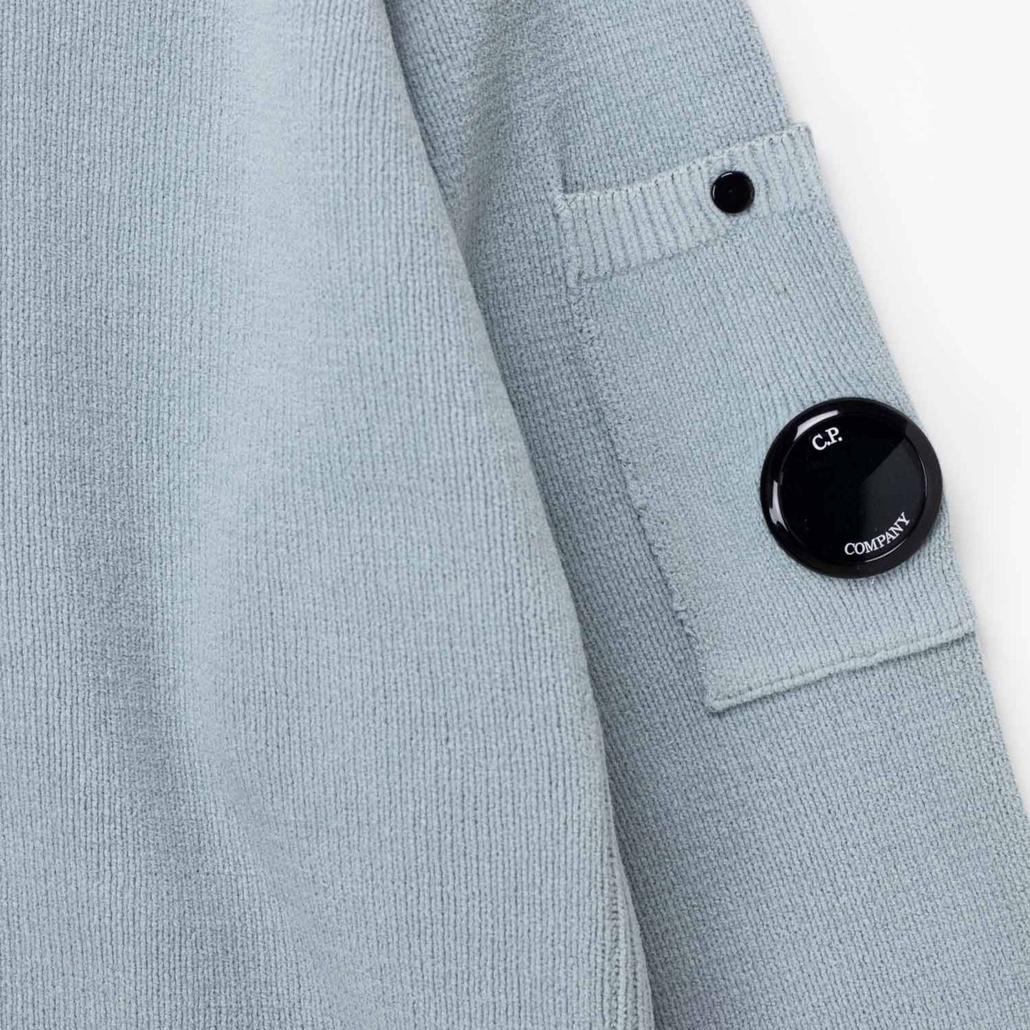 CP COMPANY CHENILLE COTTON LENS CREW NECK JUMPER SILVER BLUE RRP £235 BNWT