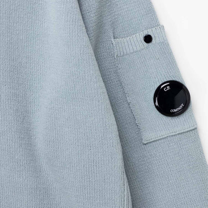 C.P. COMPANY CHENILLE COTTON LENS CREW NECK JUMPER SILVER BLUE RRP £235 BNWT