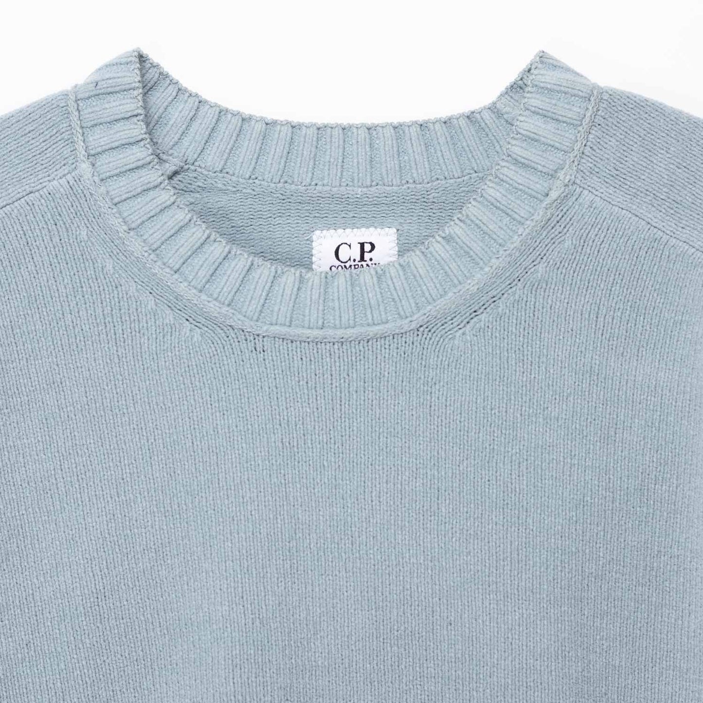 CP COMPANY CHENILLE COTTON LENS CREW NECK JUMPER SILVER BLUE RRP £235 BNWT