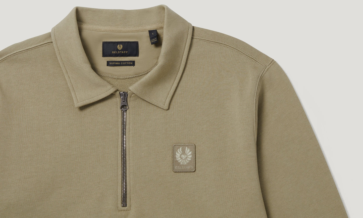 BELSTAFF CURATOR QUARTER ZIP COTTON SWEATSHIRT FATIGUE GREEN XL RRP £180 NEW