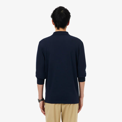 LACOSTE CROC LOGO PIQUE COTTON LONG SLEEVE POLO SHIRT NAVY (7) 2XL RRP £105 BNWT