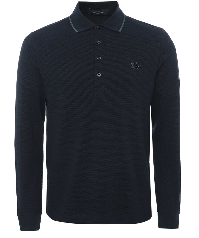 FRED PERRY TEXTURED TIP PIQUE COTTON LONG SLEEVE POLO SHIRT NAVY XL RRP £95 BNWT