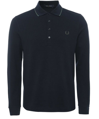 FRED PERRY TEXTURED TIP PIQUE COTTON LONG SLEEVE POLO SHIRT NAVY XL RRP £95 BNWT