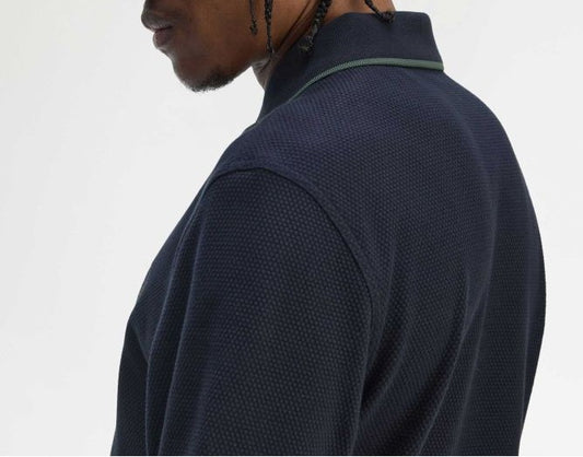 FRED PERRY TEXTURED TIP PIQUE COTTON LONG SLEEVE POLO SHIRT NAVY XL RRP £95 BNWT