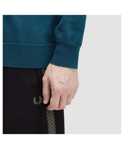 FRED PERRY MERINO WOOL BLEND KNIT POLO JUMPER DARK PETROL RRP £140 BNWT