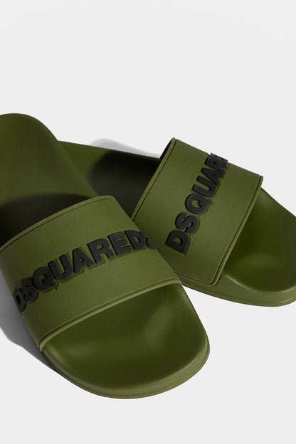 DSQUARED2 LETTER LOGO MILITARY GREEN STRAP SLIDES POOL BEACH UK 9 RRP £195 BNIB