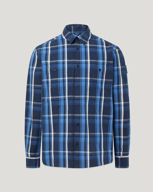 BELSTAFF FLEET CHECKED LONG SLEEVE SHIRT DARK INK BLUE RRP £170 BNWT