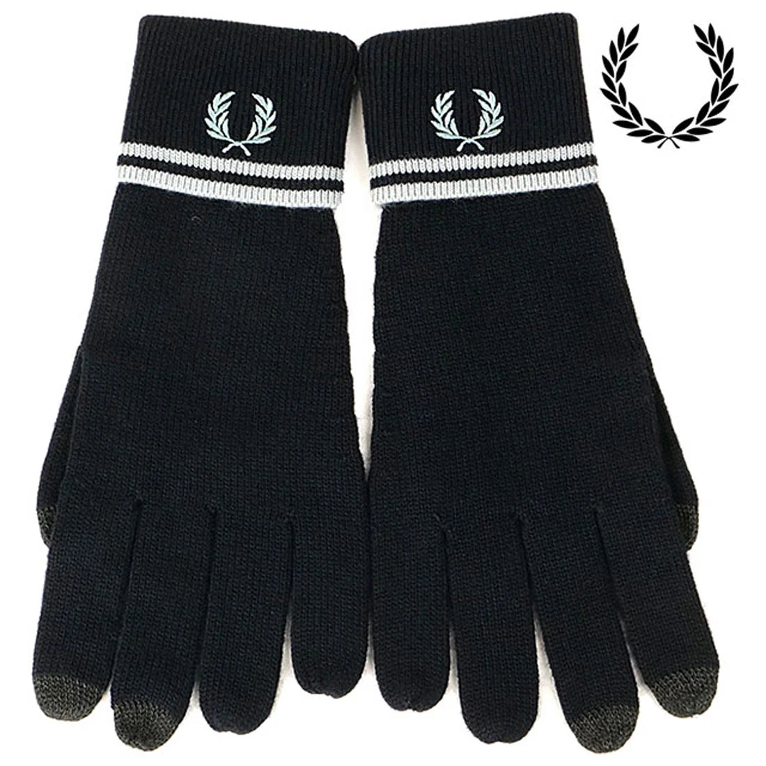 FRED PERRY TWIN TIPPED LOGO MERINO WOOL GLOVES NAVY BLUE RRP £55 BNWT