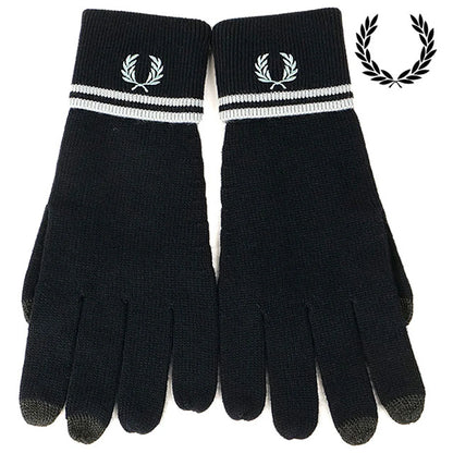 FRED PERRY TWIN TIPPED LOGO MERINO WOOL GLOVES NAVY BLUE RRP £55 BNWT