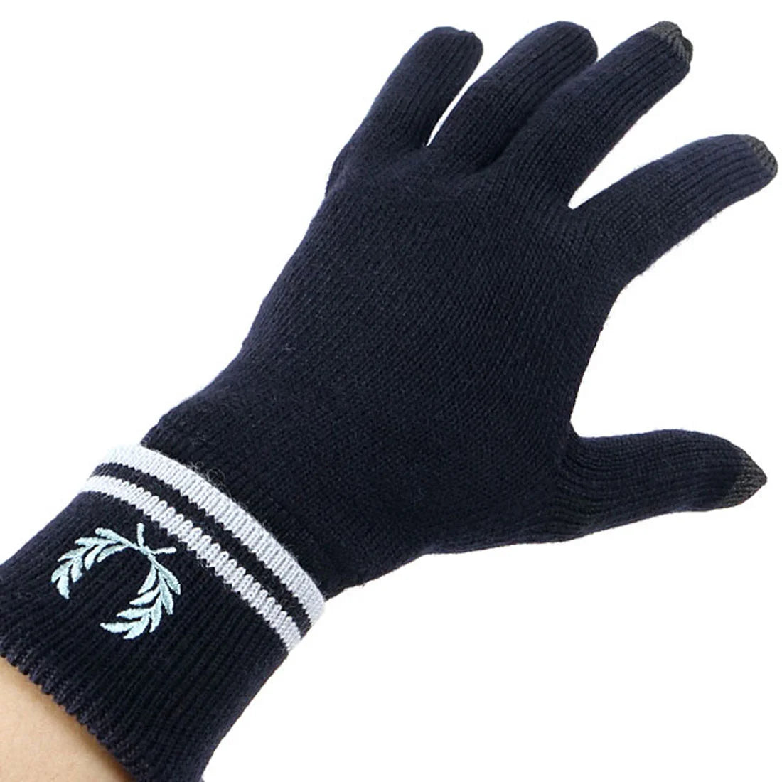 FRED PERRY TWIN TIPPED LOGO MERINO WOOL GLOVES NAVY BLUE RRP £55 BNWT