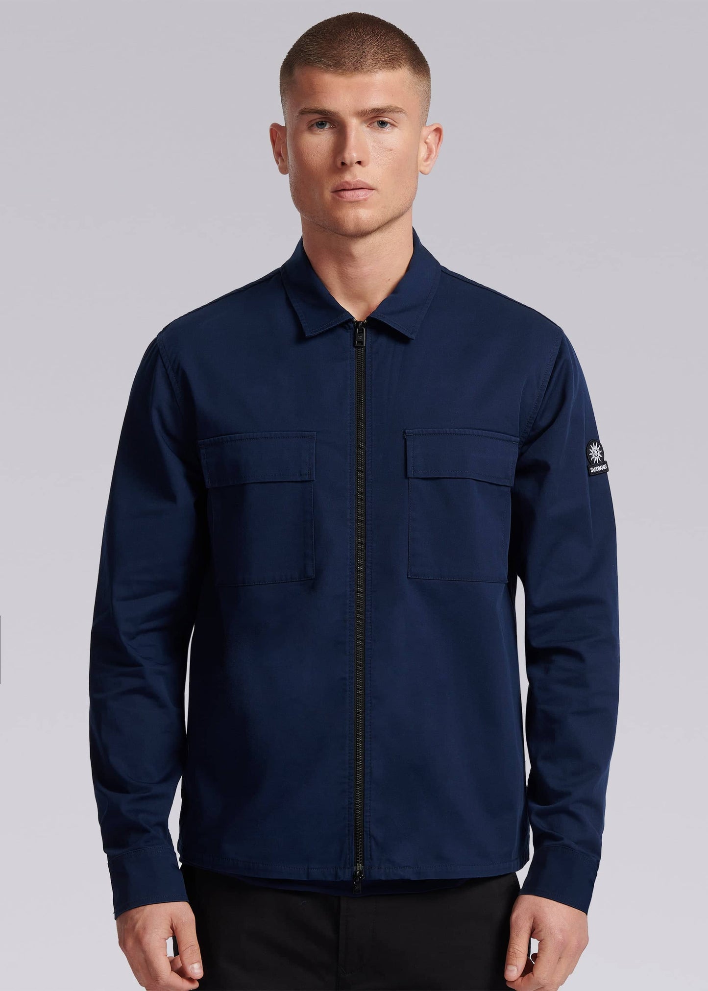 SANDBANKS GABERDINE COTTON ZIP UP OVERSHIRT JACKET NAVY BLUE RRP £245 BNWT