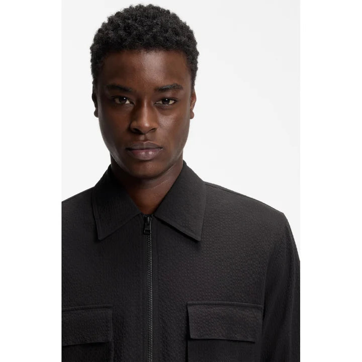 HUGO BY HUGO BOSS ESELIO SEERSUCKER COTTON OVERSHIRT BLACK LARGE RRP £199 BNWT