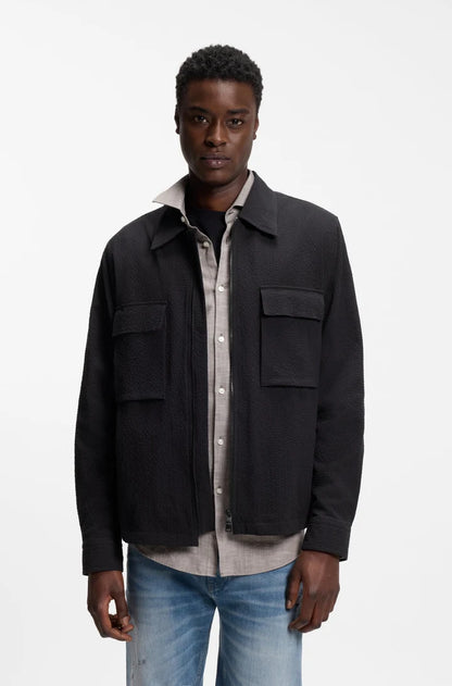HUGO BY HUGO BOSS ESELIO SEERSUCKER COTTON OVERSHIRT BLACK LARGE RRP £199 BNWT